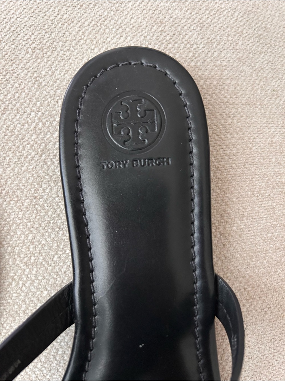 Tory Burch Black Leather Cutout Logo Sandals - Picture 3 of 4